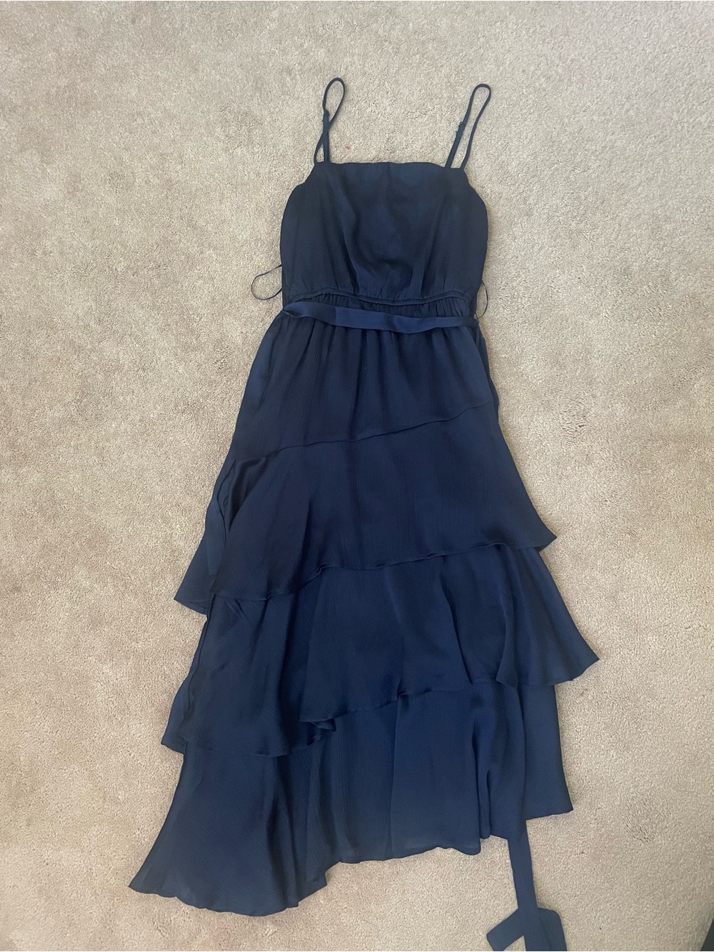 Francesca's Collections Navy Tiered High-Low Spaghetti Strap Dress